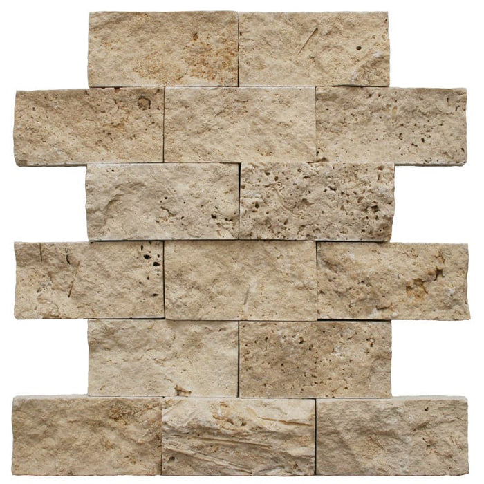 Ivory Travertine 2x4 Split Face Mosaic Tile - TILE AND MOSAIC DEPOT