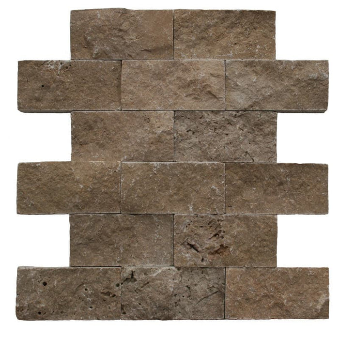Noce Travertine 2x4 Split Face Mosaic Tile - TILE AND MOSAIC DEPOT