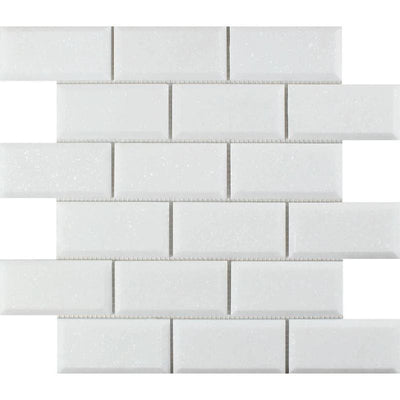 Thassos White Marble Deep-Beveled 2x4 Polished Mosaic Tile - TILE AND MOSAIC DEPOT
