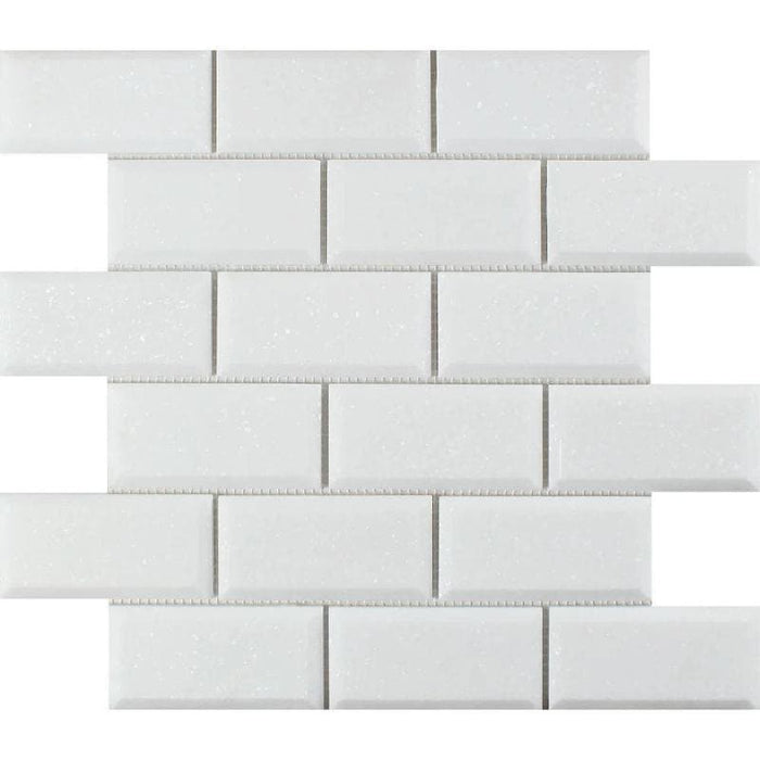 Thassos White Marble Deep-Beveled 2x4 Polished Mosaic Tile - TILE AND MOSAIC DEPOT
