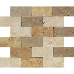 Mixed Travertine 2x4 Split Face Mosaic Tile - TILE AND MOSAIC DEPOT