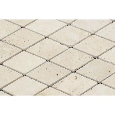 Ivory Travertine 2x4 Diamond Tumbled Mosaic Tile - TILE AND MOSAIC DEPOT