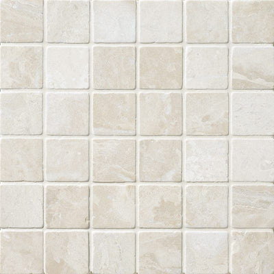 Botticino Beige Marble 2x2 Tumbled Mosaic Tile - TILE AND MOSAIC DEPOT