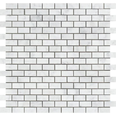 White Carrara Marble 5/8x1 1/4 Polished Mosaic Tile - TILE AND MOSAIC DEPOT
