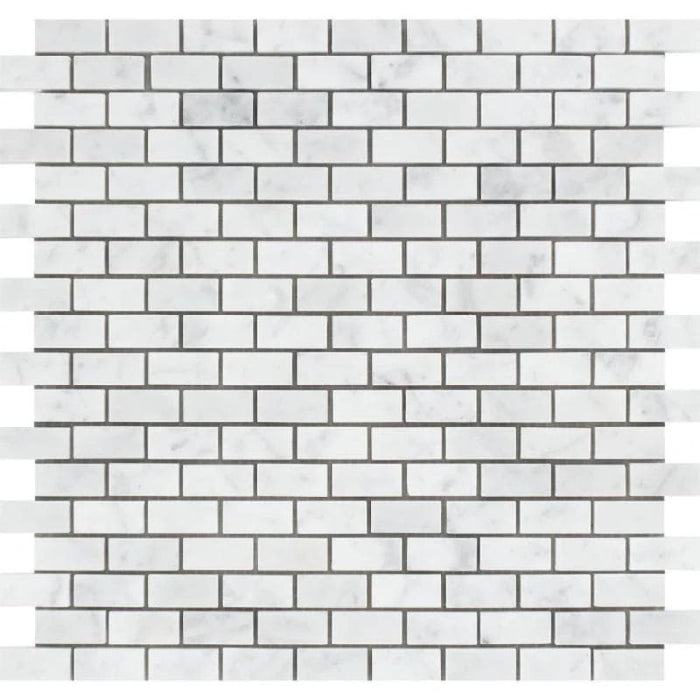 White Carrara Marble 5/8x1 1/4 Polished Mosaic Tile - TILE AND MOSAIC DEPOT