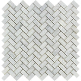 White Carrara Marble 5/8x1 1/4 Herringbone Honed Mosaic Tile - TILE AND MOSAIC DEPOT
