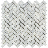 White Carrara Marble 5/8x1 1/4 Herringbone Polished Mosaic Tile - TILE AND MOSAIC DEPOT