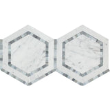 White Carrara Marble 5x5 Hexagon with Blue Polished Mosaic Tile - TILE AND MOSAIC DEPOT
