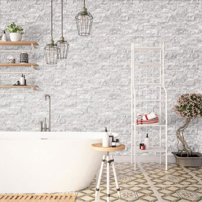 White Carrara Marble 6x24 Stacked Stone Ledger Panel - TILE & MOSAIC DEPOT