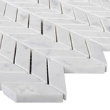 White Carrara Marble Mini Chevron Polished Mosaic Tile - TILE AND MOSAIC DEPOT