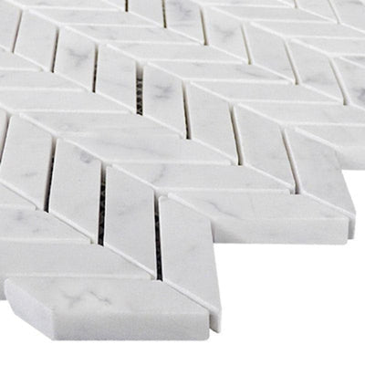 White Carrara Marble Mini Chevron Polished Mosaic Tile - TILE AND MOSAIC DEPOT