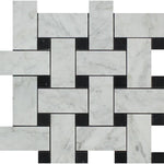 White Carrara Marble Large Basketweave with Black Dots Honed Mosaic Tile - TILE AND MOSAIC DEPOT