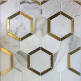 Calacatta Gold Marble Brass Hexagon Polished Mosaic Tile.