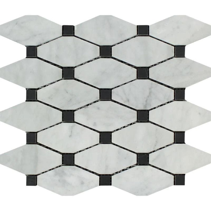 White Carrara Marble Octave with Black Dots Honed Mosaic Tile - TILE AND MOSAIC DEPOT