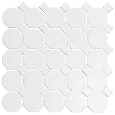 CC MOSAICS SN WH 12X12 W/ BLK OCT MOSAIC.