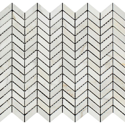 Calacatta Gold Marble Mini Chevron Polished Mosaic Tile - TILE AND MOSAIC DEPOT