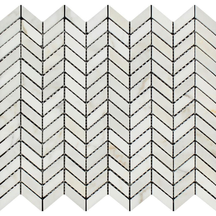 Calacatta Gold Marble Mini Chevron Polished Mosaic Tile - TILE AND MOSAIC DEPOT
