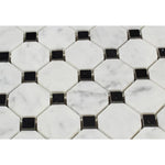 White Carrara Marble Octagon with Black Dots Honed Mosaic Tile - TILE AND MOSAIC DEPOT