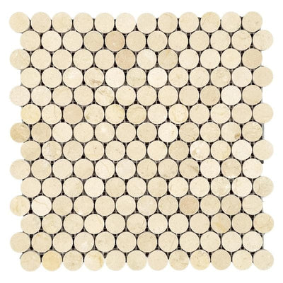 Crema Marfil Marble Penny Round Polished Mosaic Tile - TILE AND MOSAIC DEPOT
