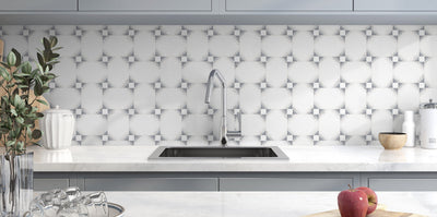 Thassos White Carrara White Bardiglio Marble Special Polished Mosaic Tile - TILE & MOSAIC DEPOT