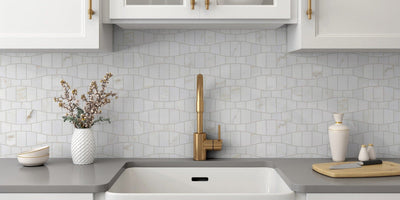 Calacatta Gold Marble Wave Design Polished Mosaic Tile - TILE & MOSAIC DEPOT