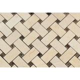 Crema Marfil Marble Basketweave w/ Emp Dots Polished Mosaic Tile - TILE AND MOSAIC DEPOT