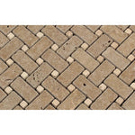 Noce Travertine Tumbled Basketweave w/ Ivory Dots Mosaic Tile - TILE & MOSAIC DEPOT