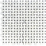 Asian Statuary (Oriental White) Basketweave w/Blue Dots Polished Mosaic Tile - TILE AND MOSAIC DEPOT