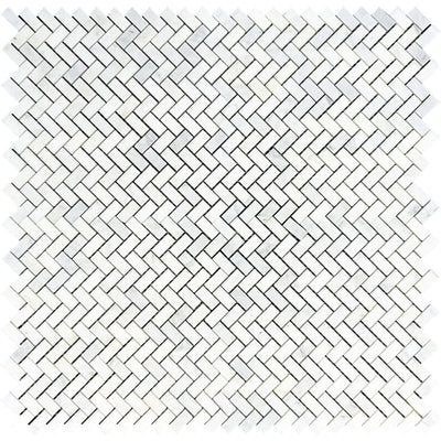 Asian Statuary (Oriental White) Marble 5/8 X 1 1/4 Herringbone Polished Mosaic Tile - TILE AND MOSAIC DEPOT