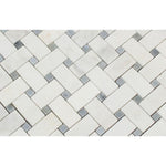 Asian Statuary (Oriental White) Marble Polished Basketweave with Blue Dots Mosaic Tile - TILE AND MOSAIC DEPOT
