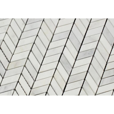 Asian Statuary (Oriental White) Marble Mini Chevron Polished Mosaic Tile - TILE & MOSAIC DEPOT
