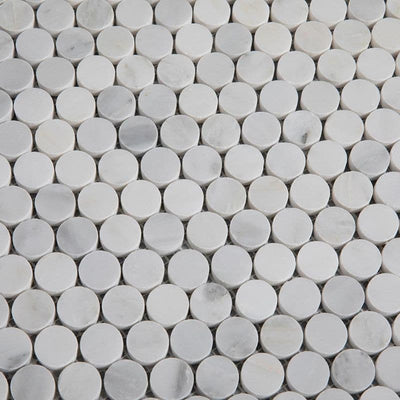 Asian Statuary (Oriental White) Marble Penny Round Polished Mosaic Tile - TILE AND MOSAIC DEPOT