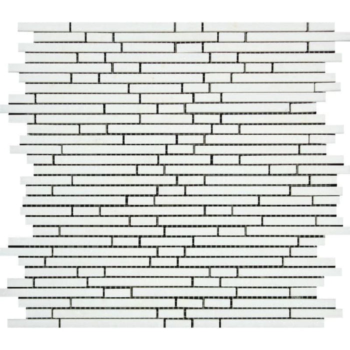 Thassos White Marble Polished Bamboo Sticks Design Mosaic Tile - TILE AND MOSAIC DEPOT