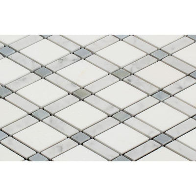 Thassos White Carrara Blue Marble Lattice Honed Mosaic Tile - TILE AND MOSAIC DEPOT