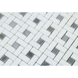 Thassos White Marble Pinwheel w/Blue dots Polished Mosaic Tile - TILE AND MOSAIC DEPOT