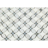 Thassos White Marble Florida Flower Polished Mosaic Tile w/Blue Dots - TILE AND MOSAIC DEPOT