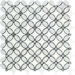 Thassos White Marble Florida Flower Polished Mosaic Tile w/Blue Dots - TILE AND MOSAIC DEPOT