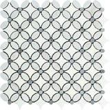 Thassos White Marble Florida Flower Polished Mosaic Tile w/Blue Dots - TILE AND MOSAIC DEPOT