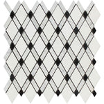 Thassos White Carrara Black Marble Lattice Honed Mosaic Tile - TILE AND MOSAIC DEPOT