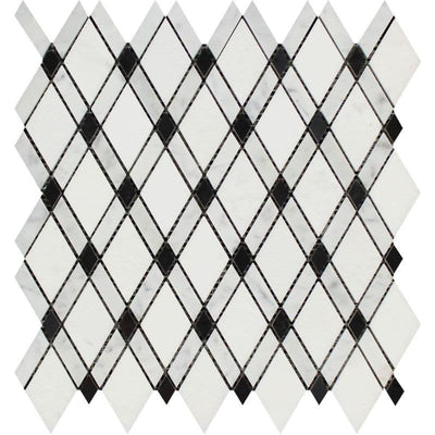 Thassos White Carrara Black Marble Lattice Honed Mosaic Tile - TILE AND MOSAIC DEPOT