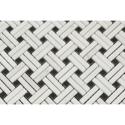 Thassos White Marble Stanza Black Dot Polished Mosaic Tile - TILE AND MOSAIC DEPOT