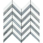 Thassos White Marble Chevron with Blue Strips Honed Mosaic Tile - TILE AND MOSAIC DEPOT