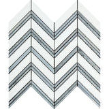 Thassos White Marble Chevron with Blue Strips Honed Mosaic Tile - TILE AND MOSAIC DEPOT