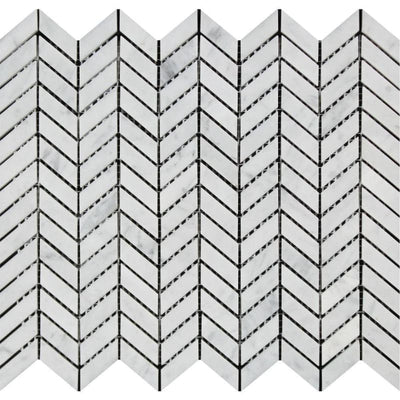 White Carrara Marble Mini Chevron Polished Mosaic Tile - TILE AND MOSAIC DEPOT