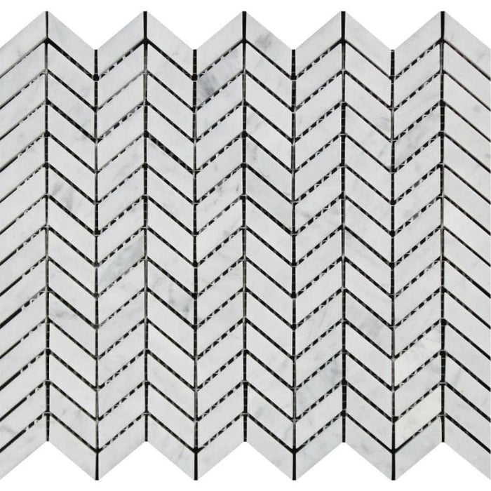 White Carrara Marble Mini Chevron Polished Mosaic Tile - TILE AND MOSAIC DEPOT