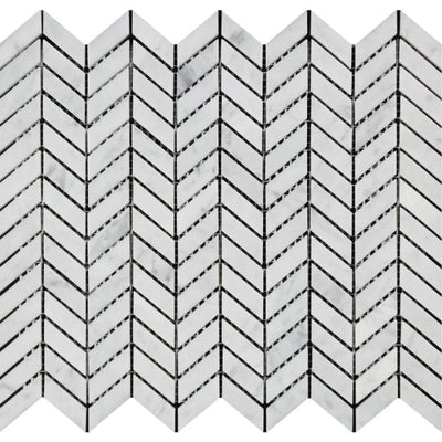 White Carrara Marble Mini Chevron Honed Mosaic Tile - TILE AND MOSAIC DEPOT