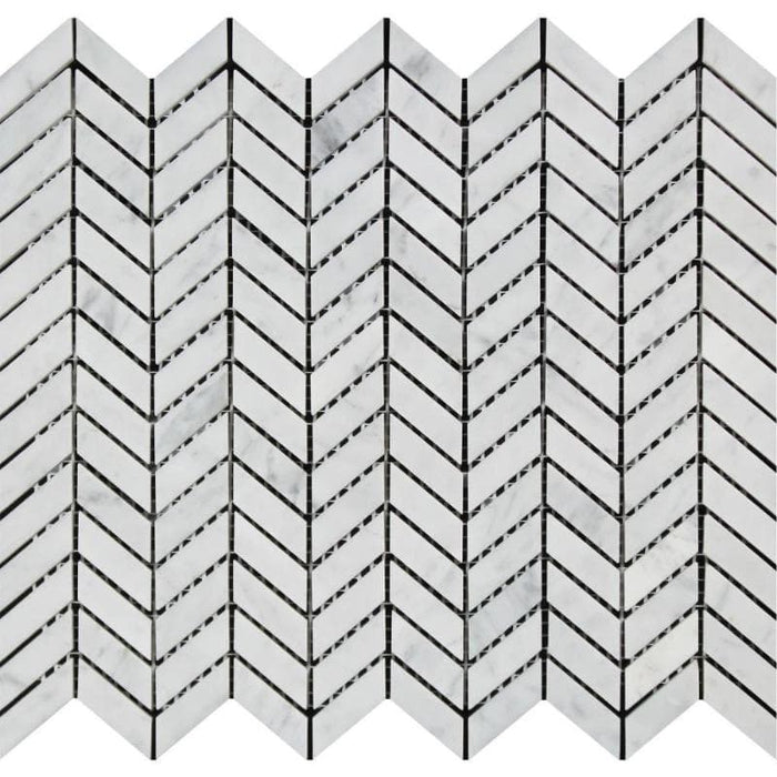White Carrara Marble Mini Chevron Honed Mosaic Tile - TILE AND MOSAIC DEPOT