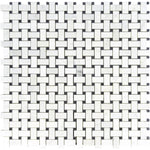 Asian Statuary (Oriental White) Basketweave w/Blue Dots Polished Mosaic Tile - TILE AND MOSAIC DEPOT