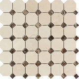 Crema Marfil Marble Octagon with Brown Dots Polished Mosaic Tile - TILE AND MOSAIC DEPOT