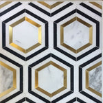 Calacatta Gold Thassos Nero Marquina Hexagon Marble Polished Mosaic Tile.